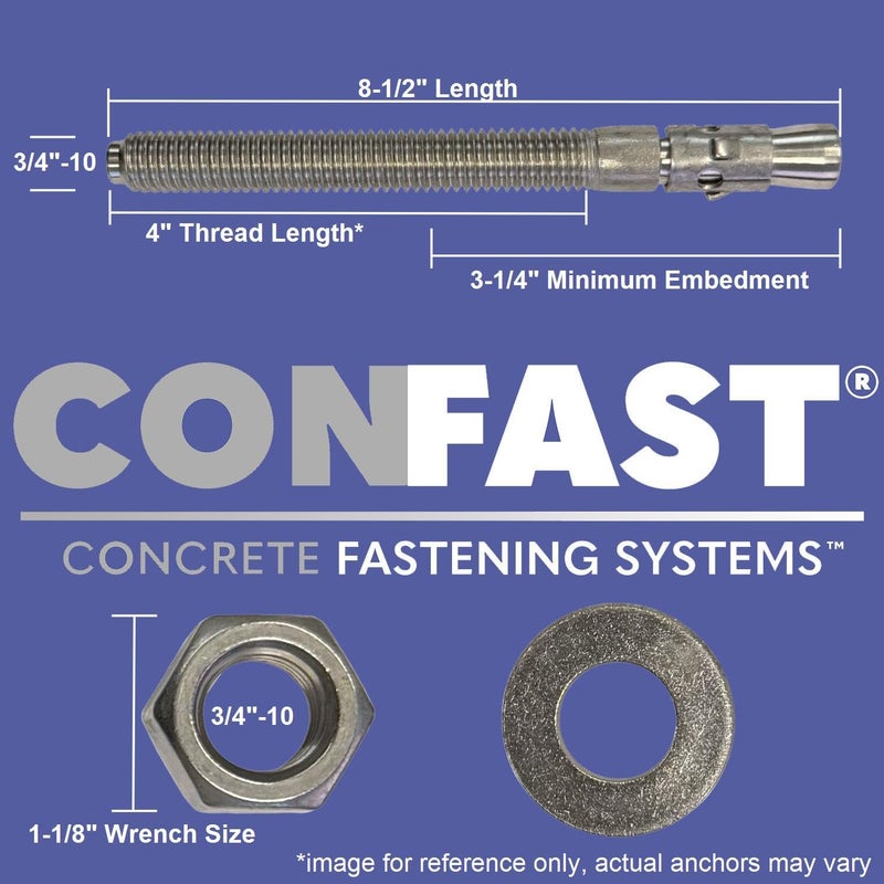 CONFAST 3/4" x 8-1/2" Wedge Anchor Zinc Plated (Box of 10) - Image 2